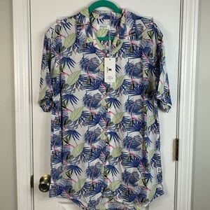 NWT Jekaoyi blue, pink, green short sleeved camp shirt size medium.